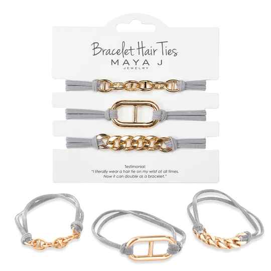 Grey W/ Gold Buckle Bracelet Hair Tie Set