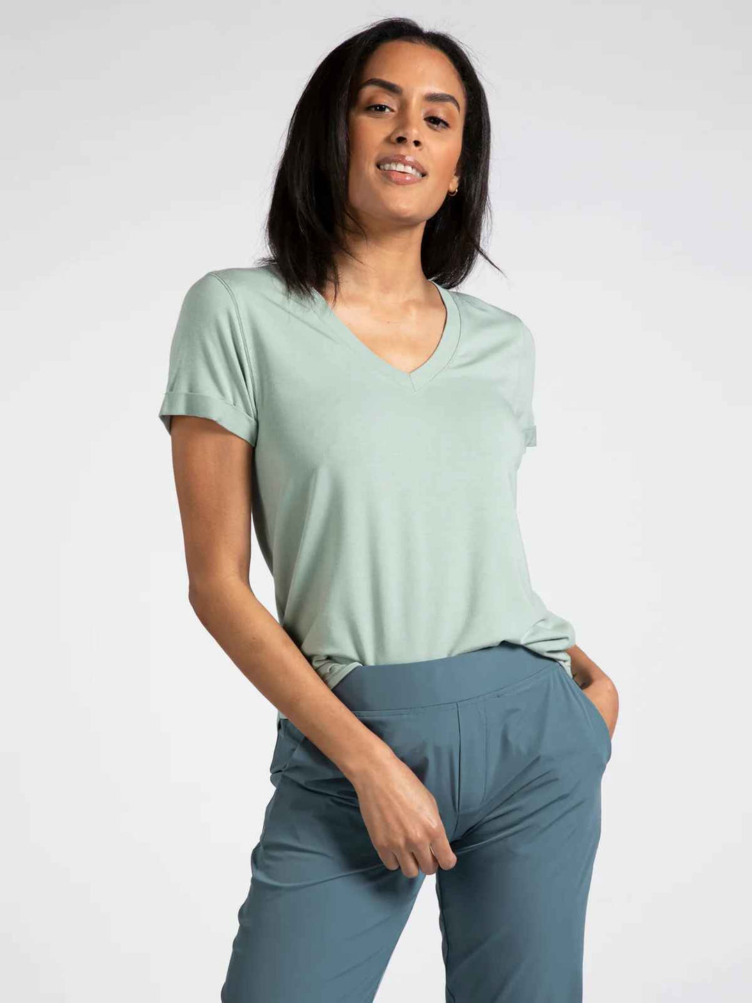 LANELLE DUSTY SAGE V-NECK TEE