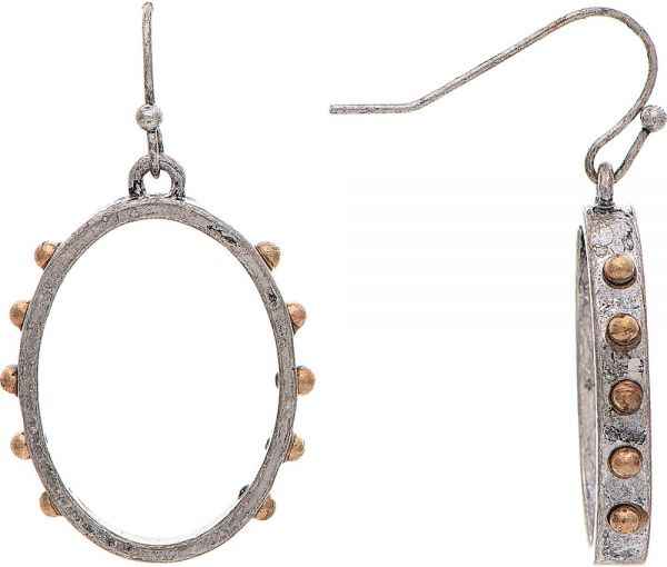 Two Tone Silver Hoop With Gold Dots Earrings