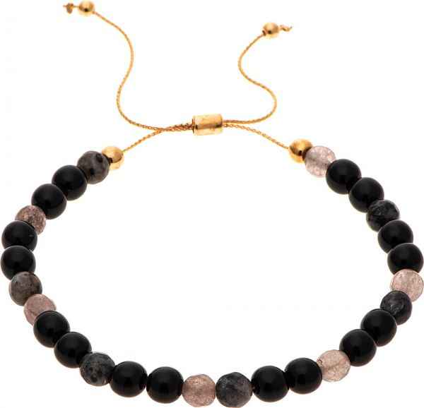 Gold Black Quartz Bead Slide Bracelet