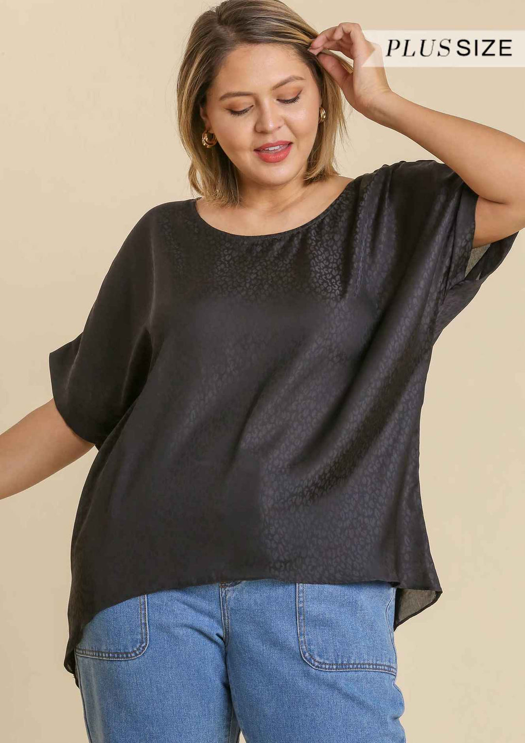 PLUS BLACK JACQUARD PRINT TOP