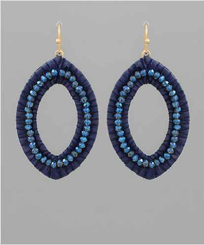 Navy Glass Bead & Raffia Earrings
