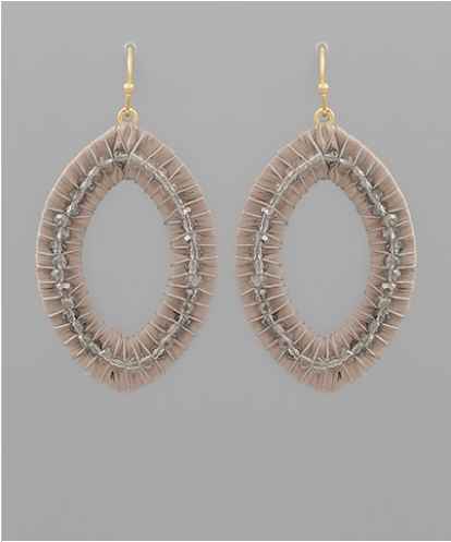 Gray Glass Bead & Raffia Earrings