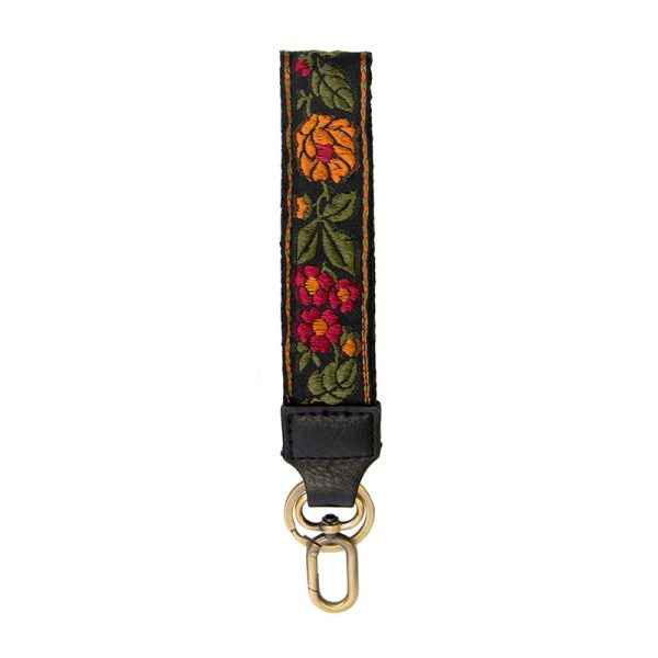 Multi Floral Vine Embroidered Wristlet Keychain