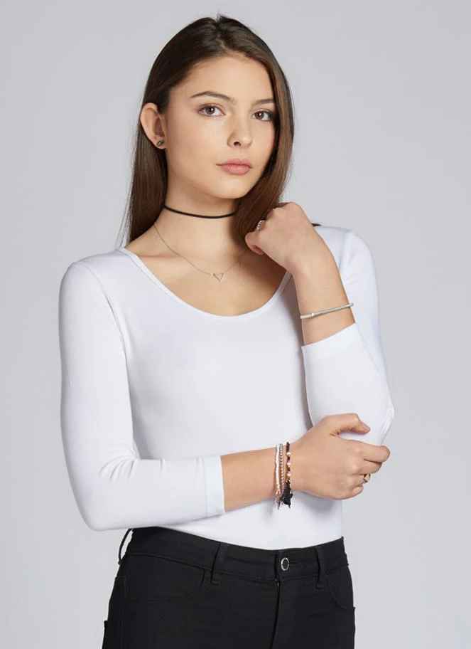 White Bamboo 3/4 Sleeve Bodysuit
