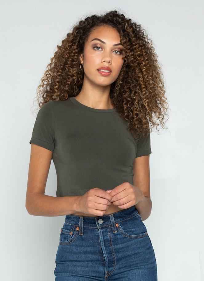 OLIVE BAMBOO S/S CROP TOP