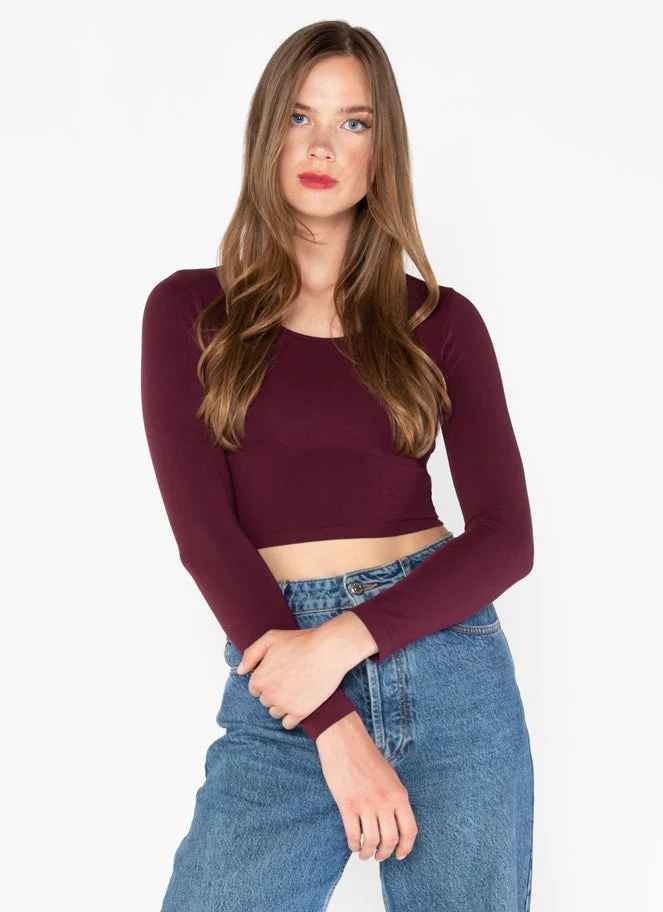 Bordeaux Bamboo L/S Scoop Neck Crop