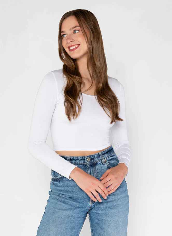 White Bamboo L/S Scoop Neck Top
