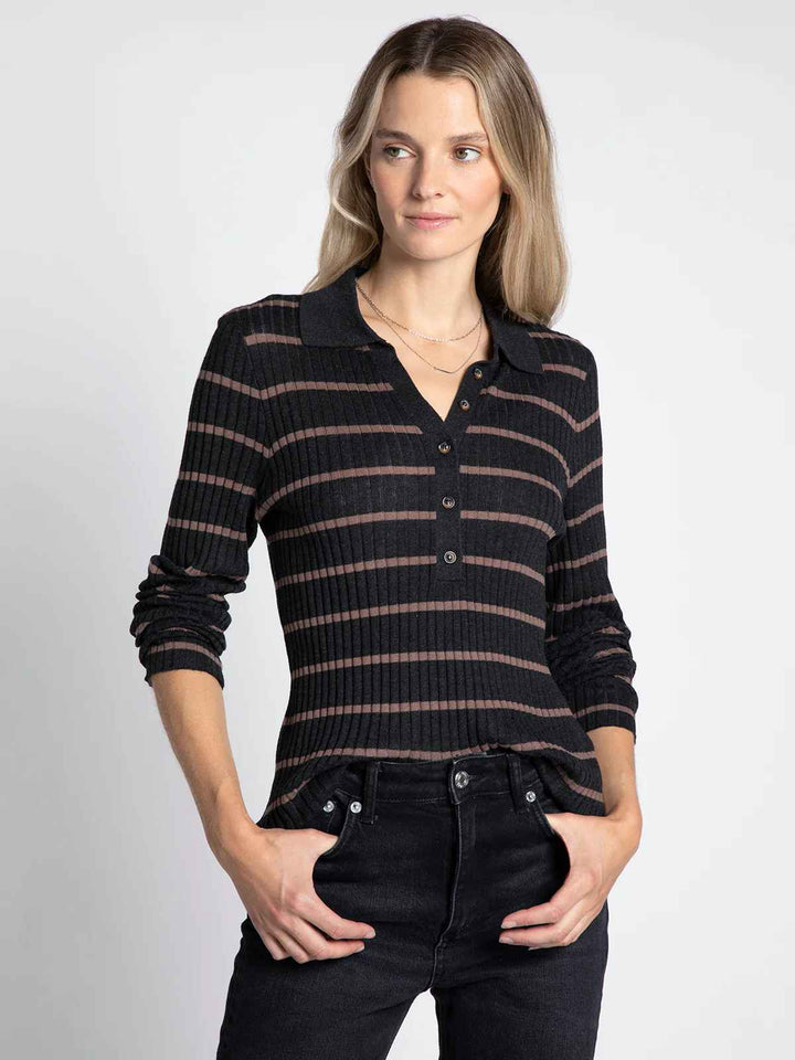 Savannah Ash Mocha Polo Collar Knit Top