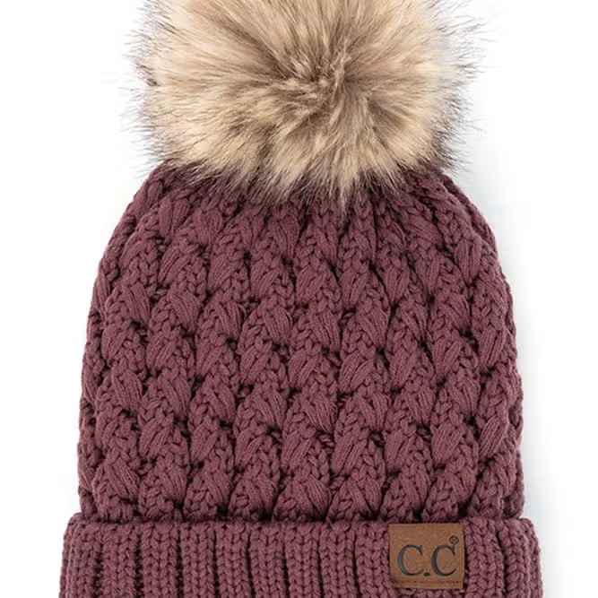 COCO BERRY LATTICE STITCH POM BEANIE