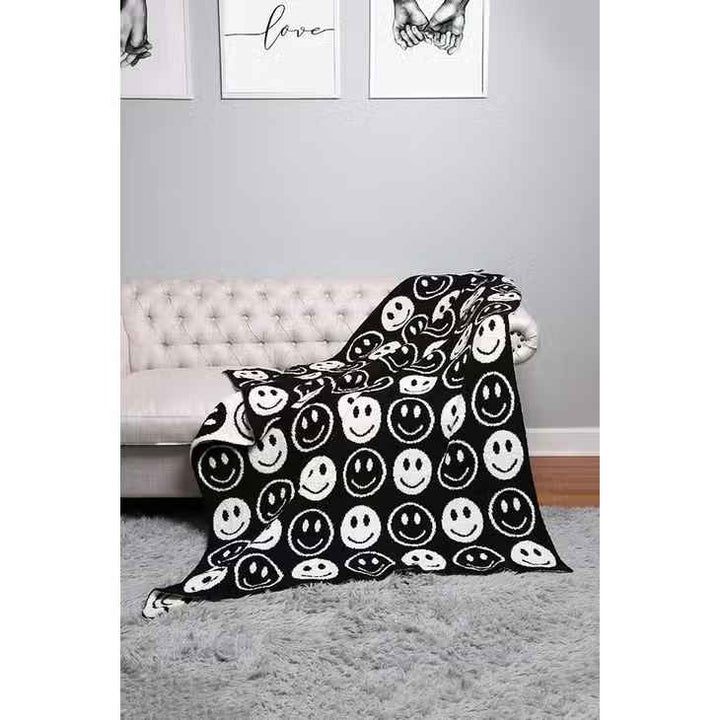 Black Luxe Happy Face Throw Blanket