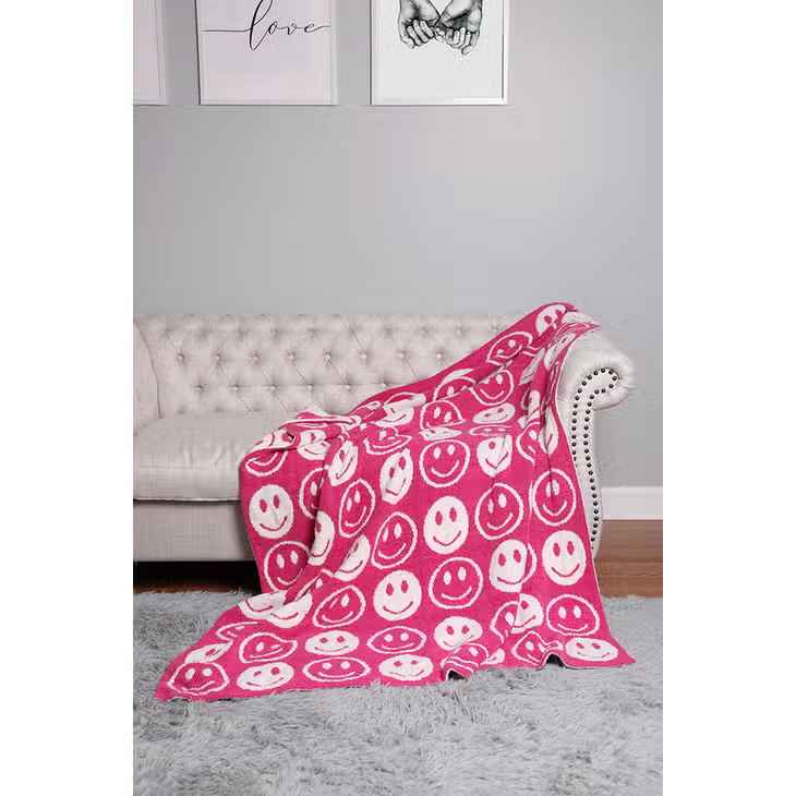 Fuchsia Luxe Happy Face Throw Blanket