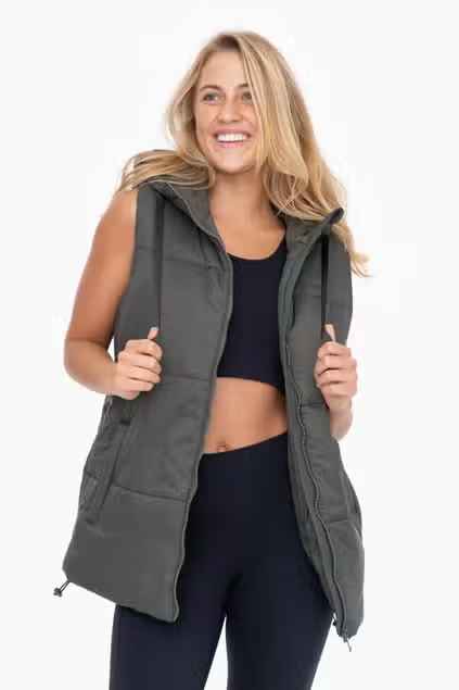 OLIVE LONGLINE QUILTED VEST