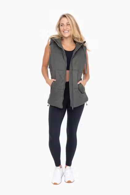 OLIVE LONGLINE QUILTED VEST