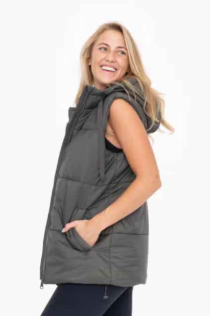 OLIVE LONGLINE QUILTED VEST