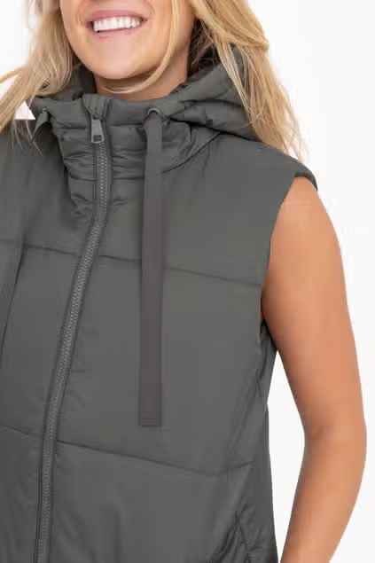 OLIVE LONGLINE QUILTED VEST