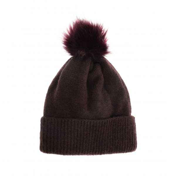 AUBERGINE FINE RIB POM HAT
