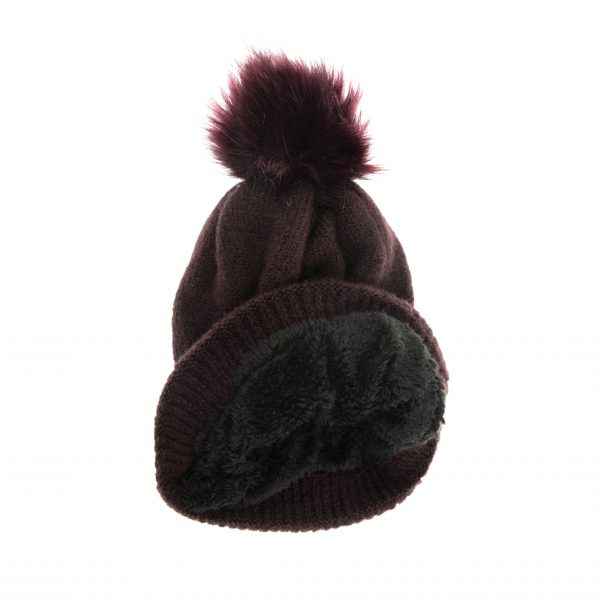 AUBERGINE FINE RIB POM HAT
