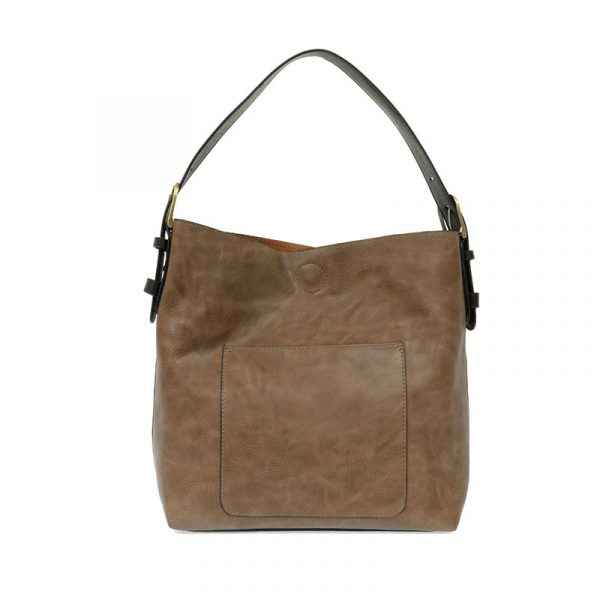 Cocoa Hobo Handbag With Black Handle
