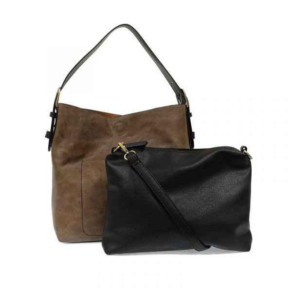 Cocoa Hobo Handbag With Black Handle
