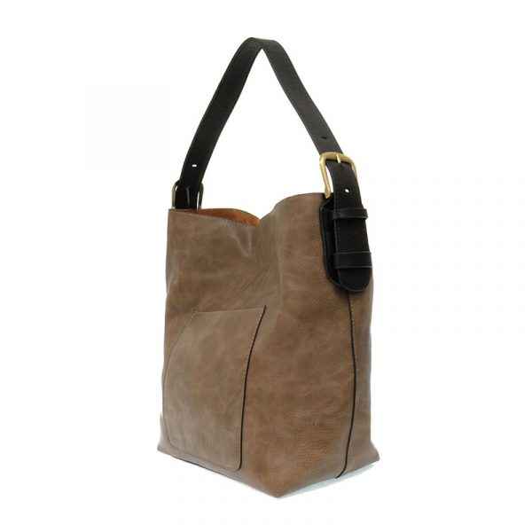 Cocoa Hobo Handbag With Black Handle