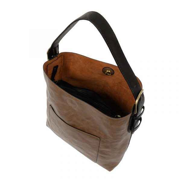 Cocoa Hobo Handbag With Black Handle