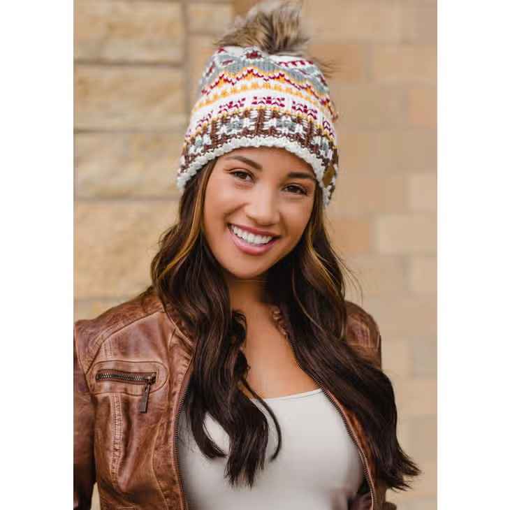 WHITE MULTI POM HAT