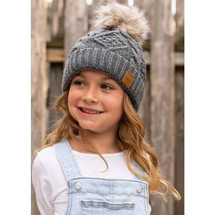 YOUTH GREY CABLE POM HAT