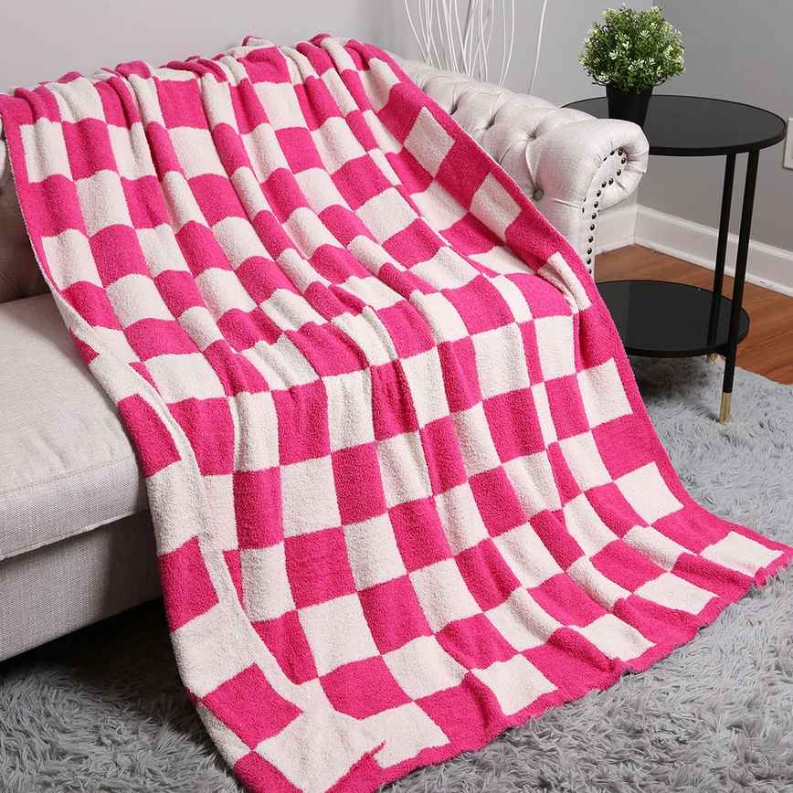 Fuchsia Checkerboard Luxe Throw Blanket
