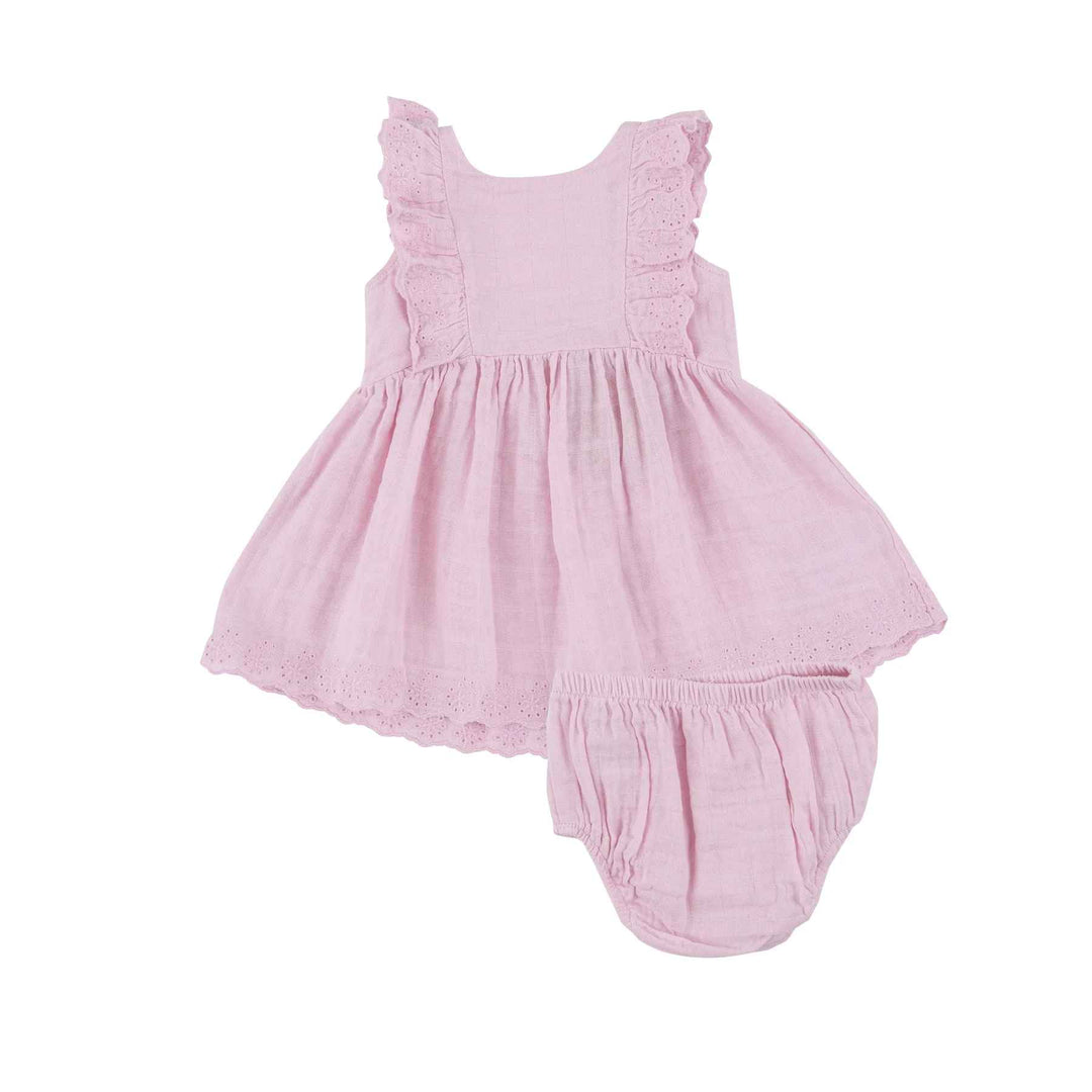 Ballet Pink Eyelet Edged Muslin Dress & Diaper Cover