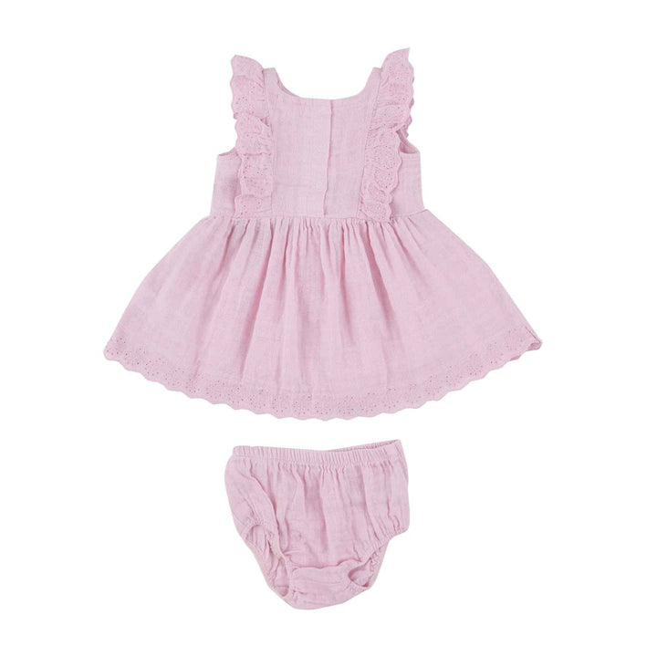 Ballet Pink Eyelet Edged Muslin Dress & Diaper Cover