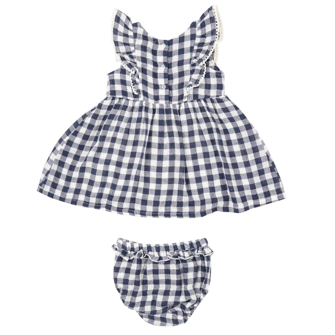 Navy Gingham Ruffle Dress & Diaper Cover