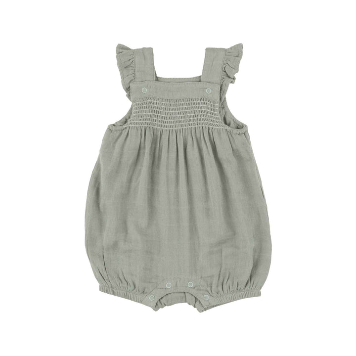 Desert Sage Smocked Front Overall Shortie