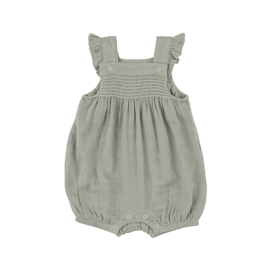 Desert Sage Smocked Front Overall Shortie
