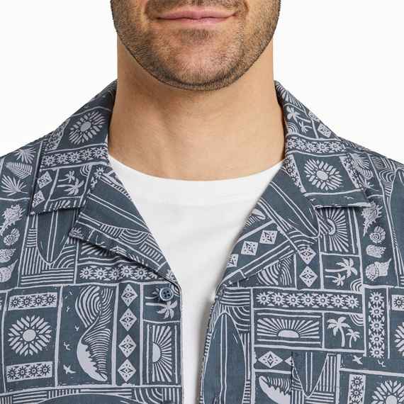 Men's Beach Woodblock Pattern  Camp Shirt