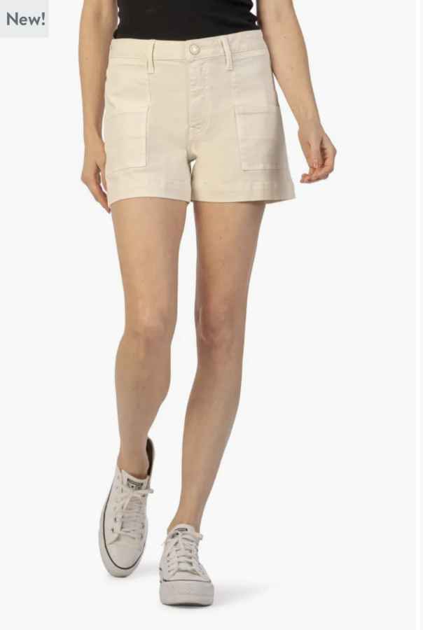 Jane Ecru High Rise Shorts With Pork Chop Pockets