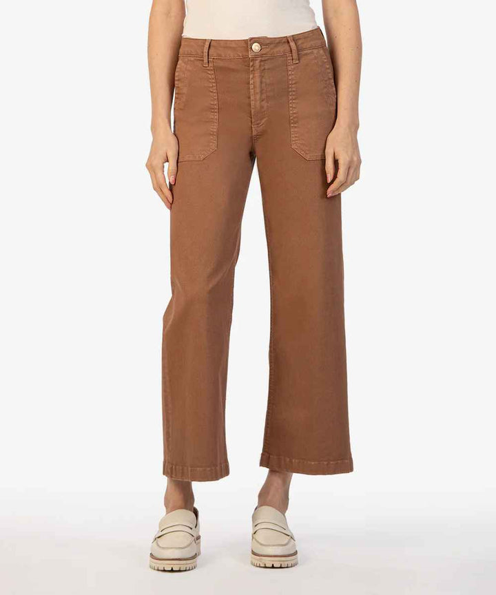 Meg Mocha Wide Leg Pants With Pork Chop Pockets