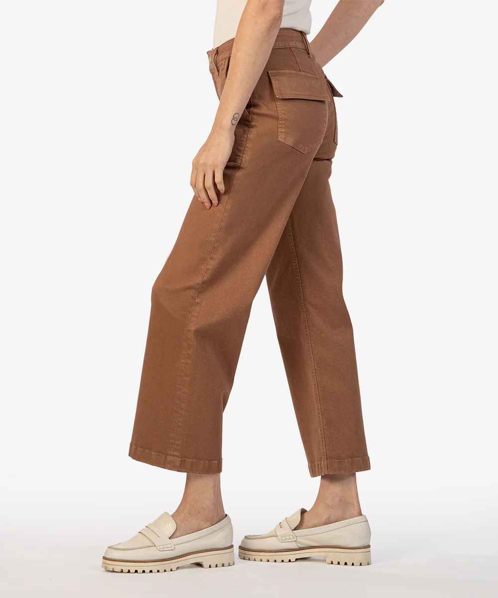 Meg Mocha Wide Leg Pants With Pork Chop Pockets
