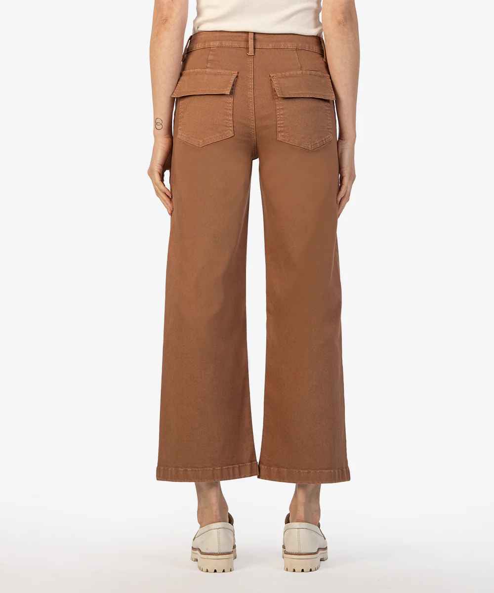 Meg Mocha Wide Leg Pants With Pork Chop Pockets