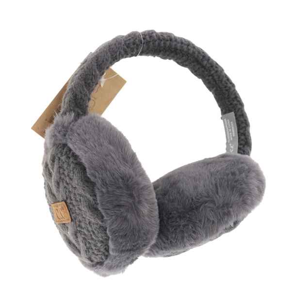 DARK GREY CABLE KNIT EARMUFFS