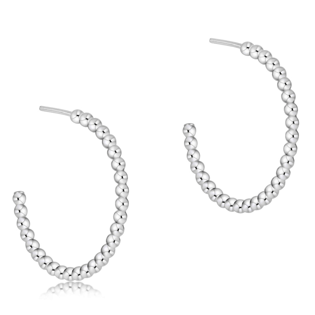 Sterling 1.25" Beaded Classic Post Hoop EARRINGS