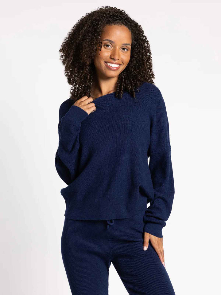 CALVIN NAVY WAFFLE KNIT TOP