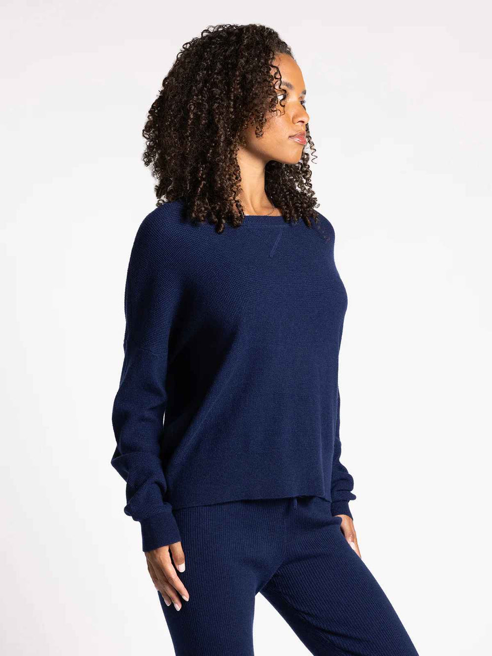 CALVIN NAVY WAFFLE KNIT TOP
