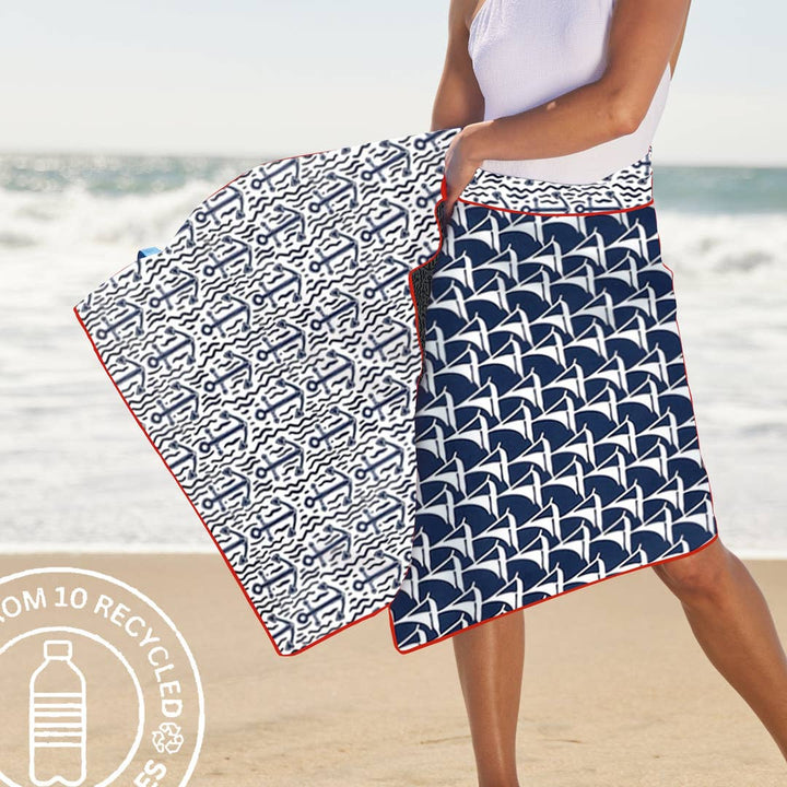 SAILBOATS & ANCHORS REVERSIBLE ECO BEACH TOWEL