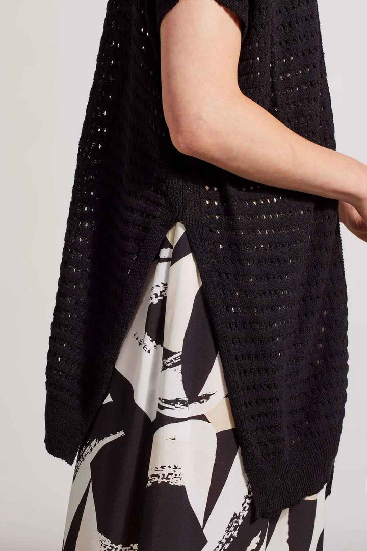 Black Crochet Side Slit Cardigan