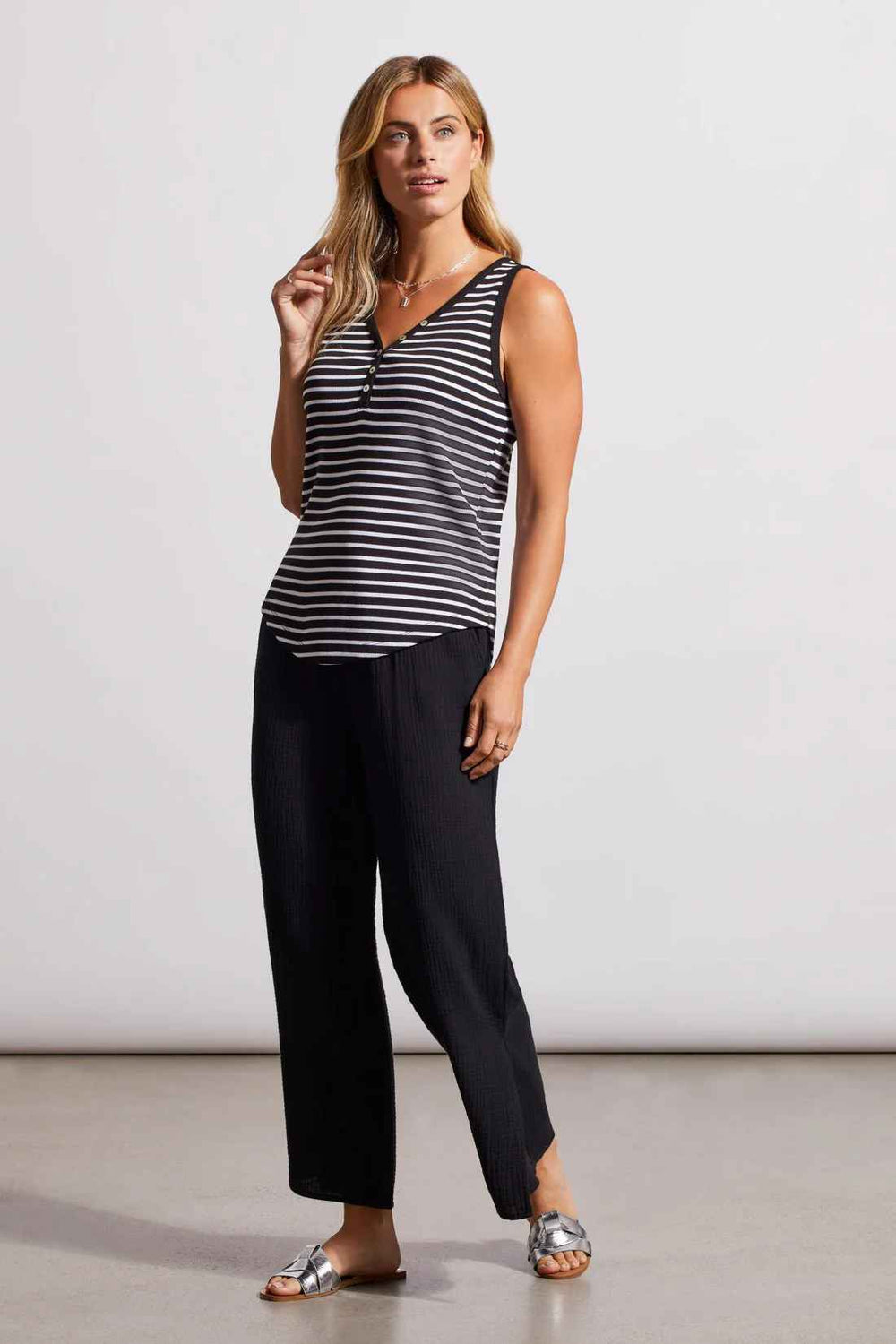 Black Stripe Henley Button Tank
