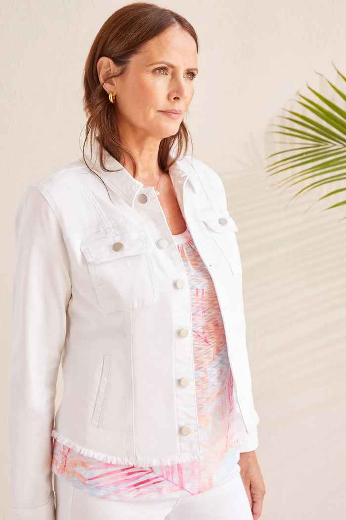 White Denim Jacket With Raw Edge