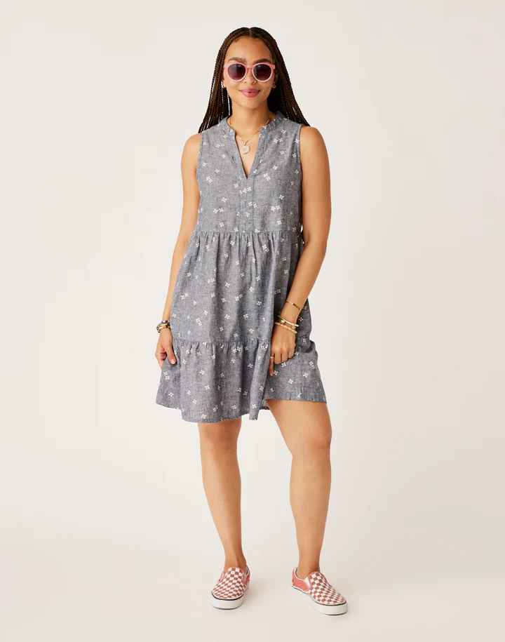 Nellie Navy Floral Linen Dress