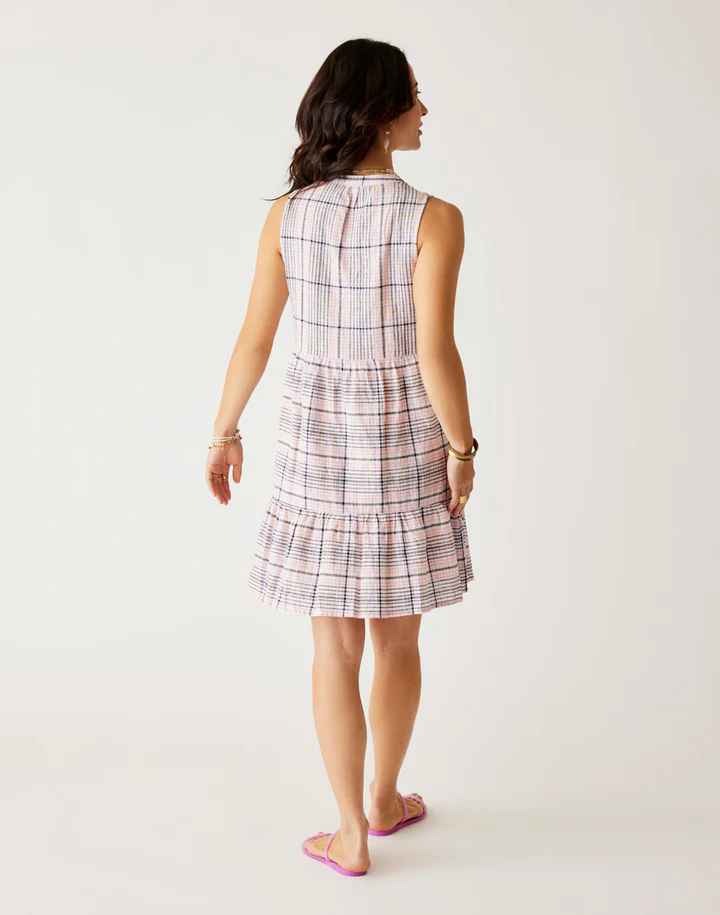 NELLIE NAVY PLAID LINEN DRESS
