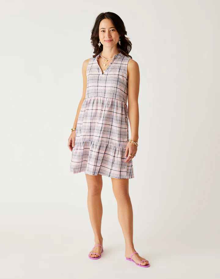 NELLIE NAVY PLAID LINEN DRESS